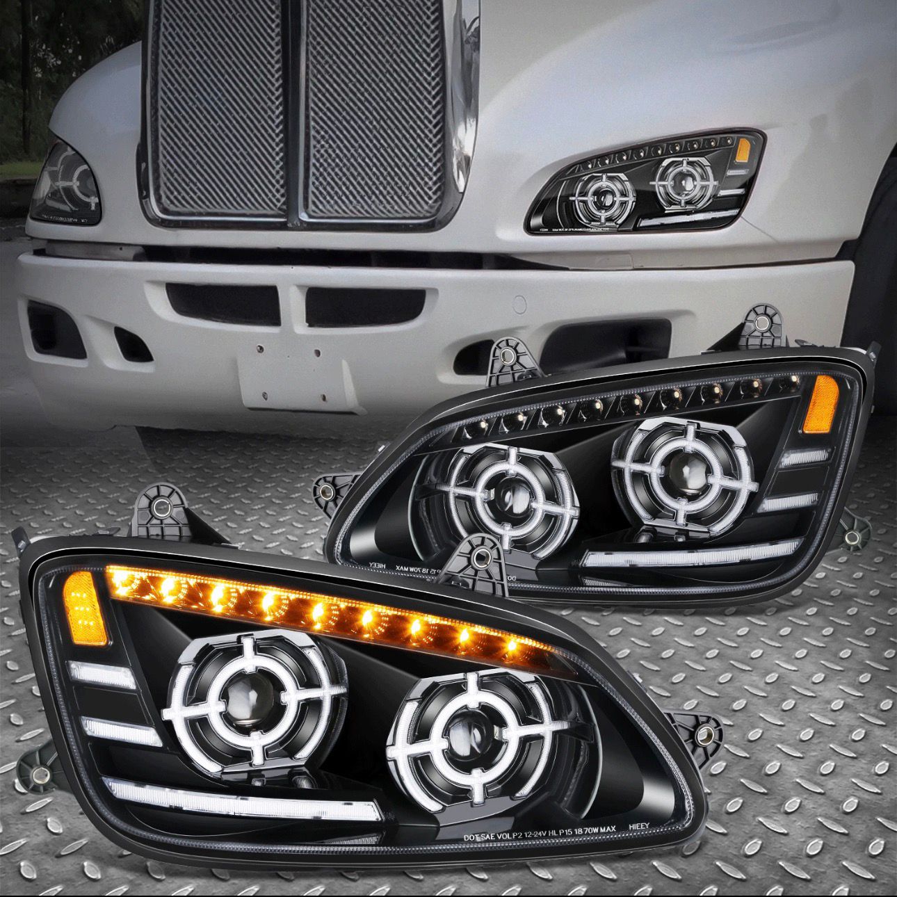Faro LED DRL con señal de giro secuencial negro para 08-17 Kenworth T660