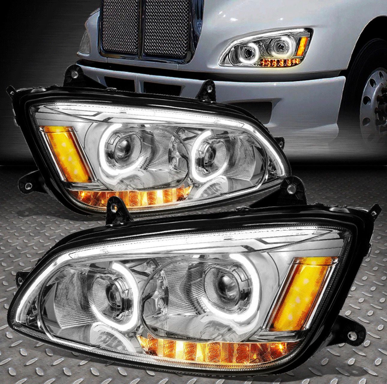 Faro con señal de giro cromado LED DRL para Kenworth 08-19 T170 T370 T660